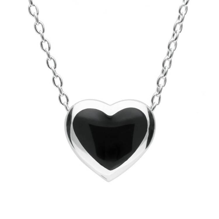 Sterling Silver Whitby Jet Heart Necklace - Option1 Value Silver
