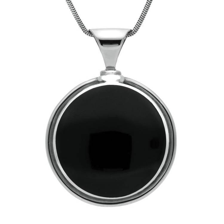 Sterling Silver Whitby Jet Heavy Round Necklace - Silver