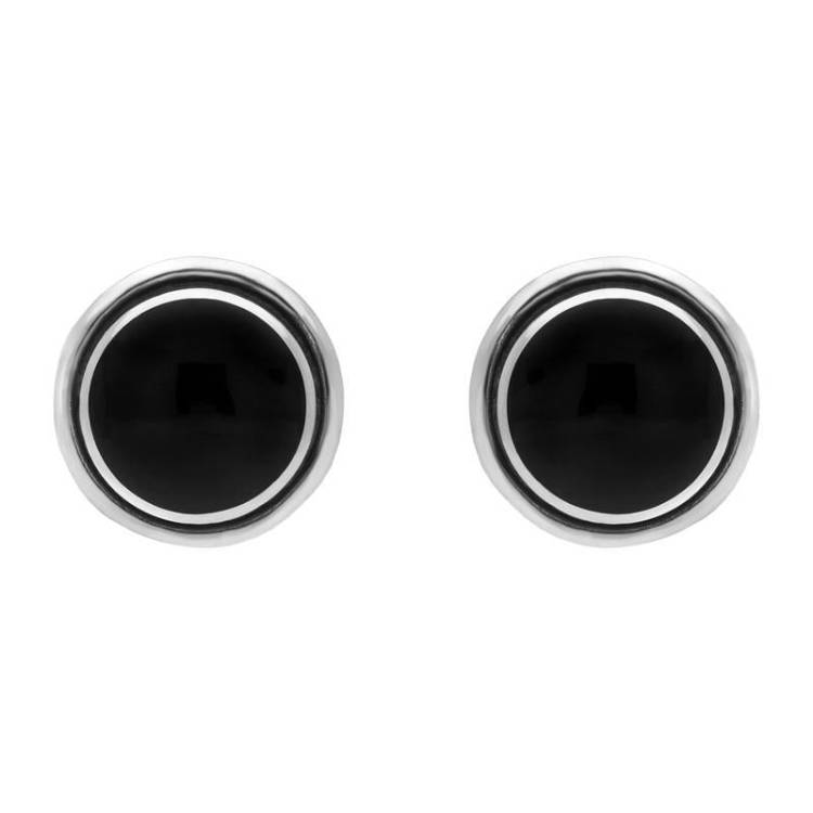 Sterling Silver Whitby Jet Heritage Round Classic Stud Earrings - Silver