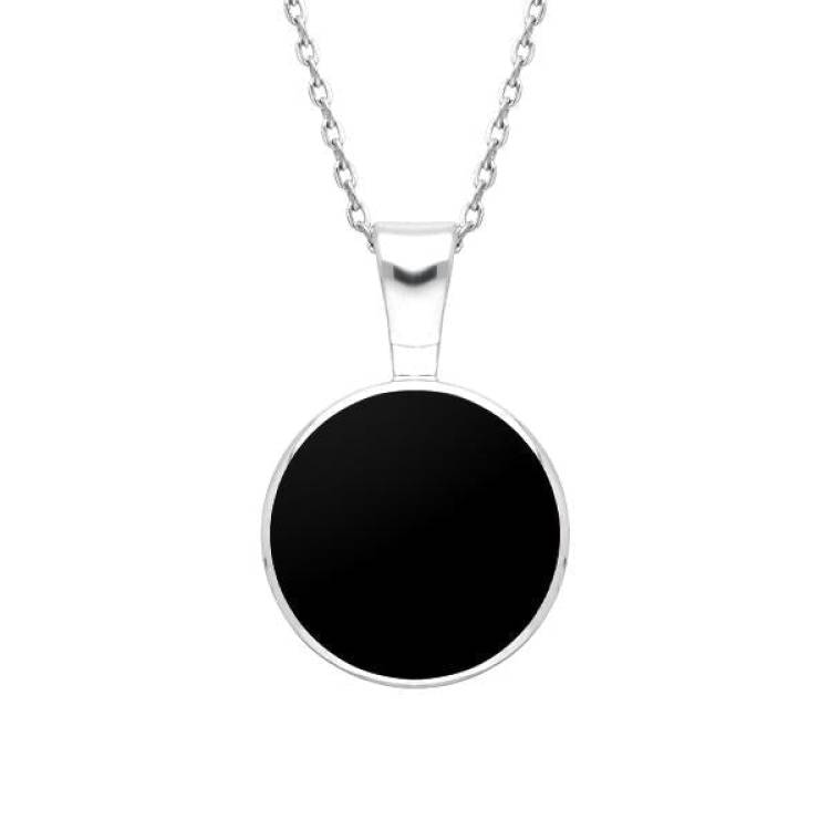 Sterling Silver Whitby Jet Heritage Round Necklace - Silver