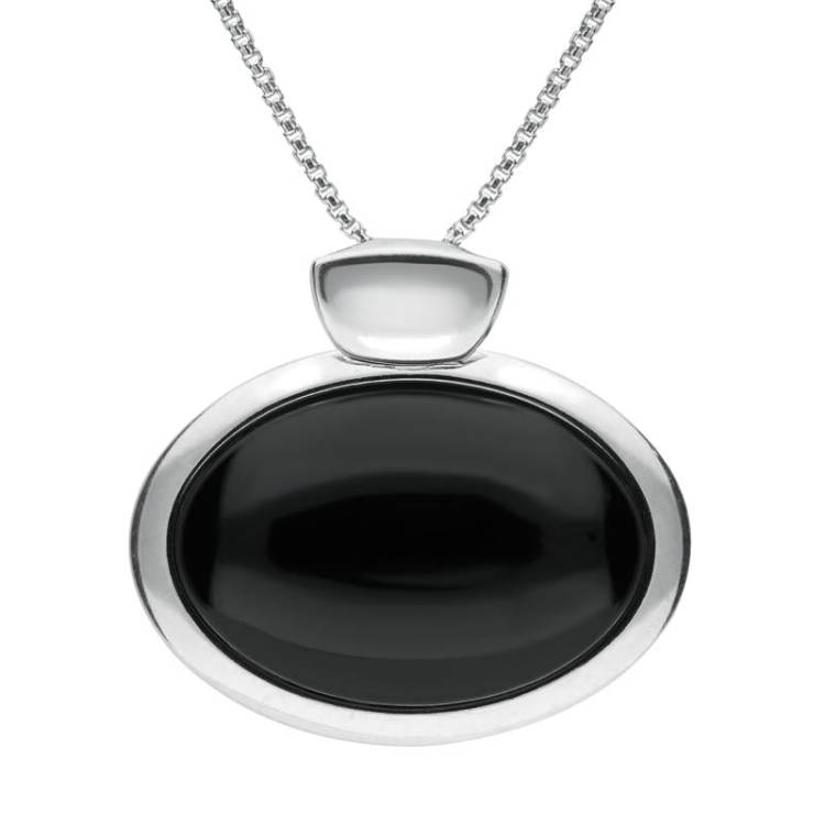 Sterling Silver Whitby Jet Horizontal Oval Necklace