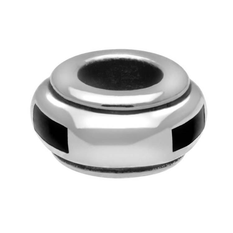 Sterling Silver Whitby Jet Inlaid Oblong Spacer Charm - Silver