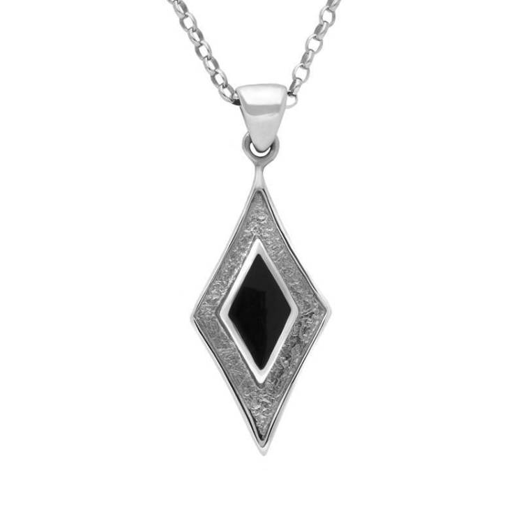 Sterling Silver Whitby Jet Kite Shaped Framed Necklace - Silver