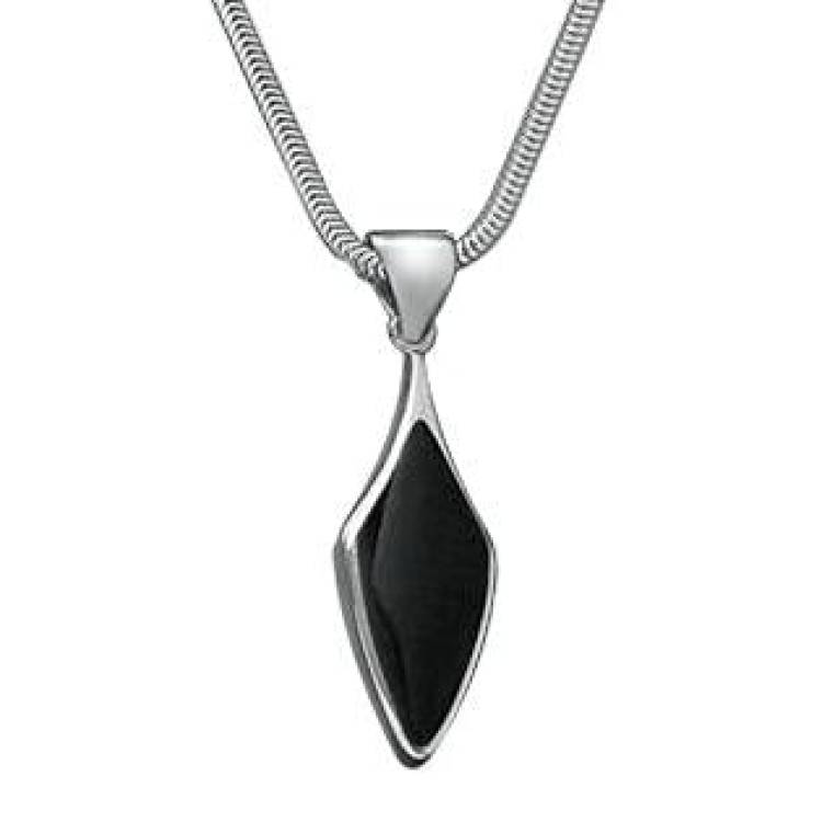 Sterling Silver Whitby Jet Kite Shaped Necklace - Silver