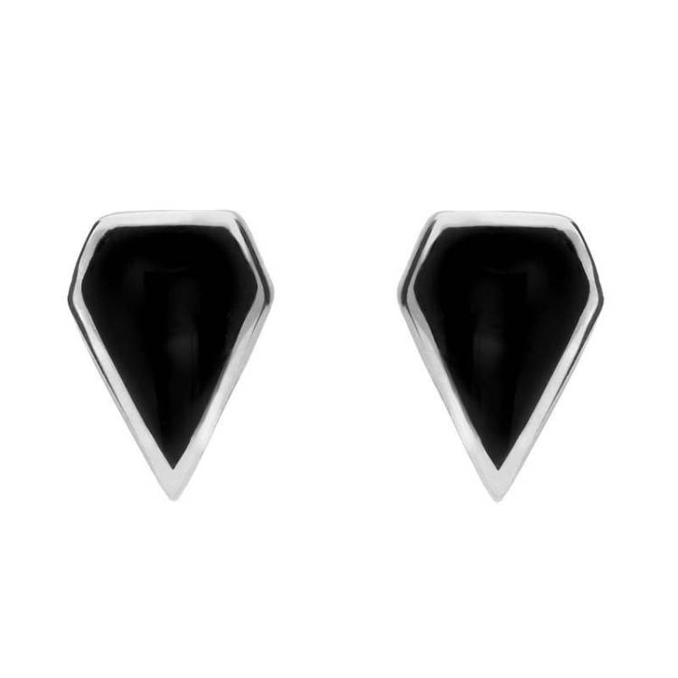 Sterling Silver Whitby Jet Kite Stud Earrings - Option1 Value Silver