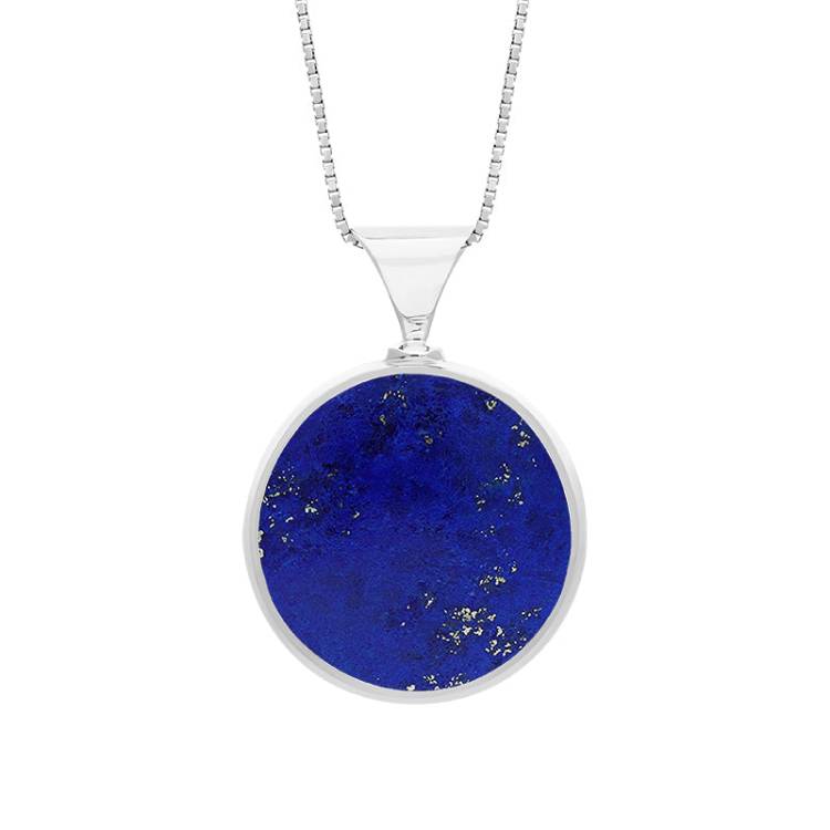 Sterling Silver Whitby Jet Lapis King's Coronation Hallmark Double Sided Round Necklace