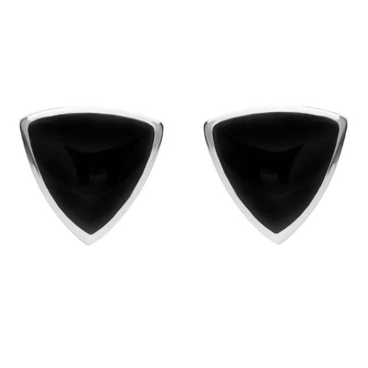 Sterling Silver Whitby Jet Large Curved Triangle Stud Earrings - Silver