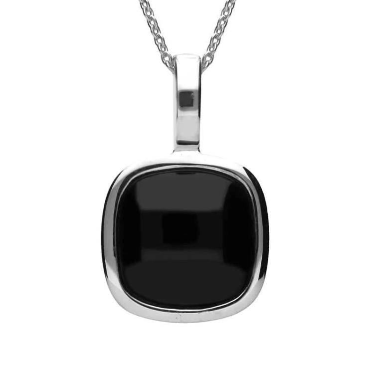 Sterling Silver Whitby Jet Large Cushion Necklace - Silver