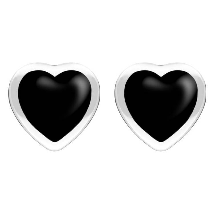 Sterling Silver Whitby Jet Large Framed Heart Stud Earrings - Silver