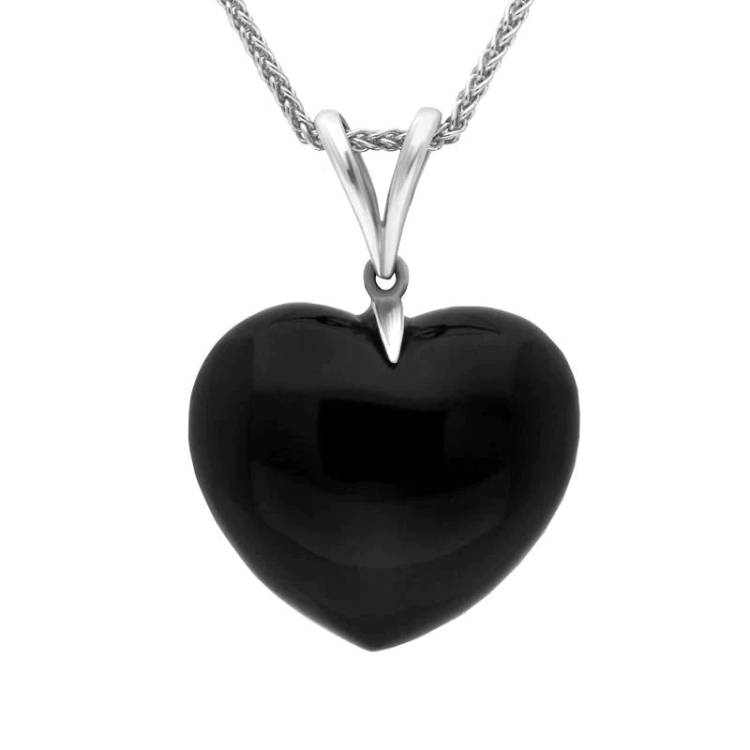 Sterling Silver Whitby Jet Large Heart Split Bail Necklace - Silver