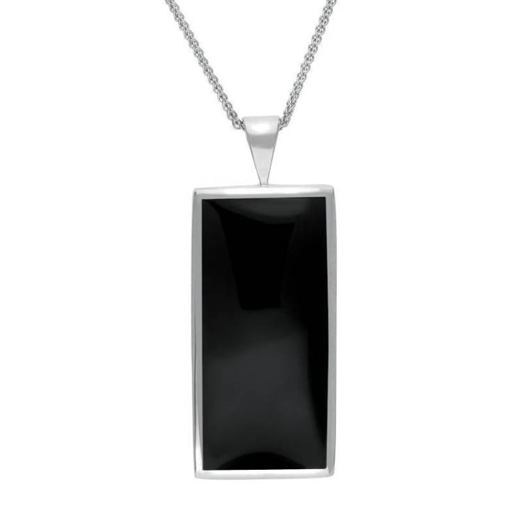 Sterling Silver Whitby Jet Oblong Large Necklace - Silver