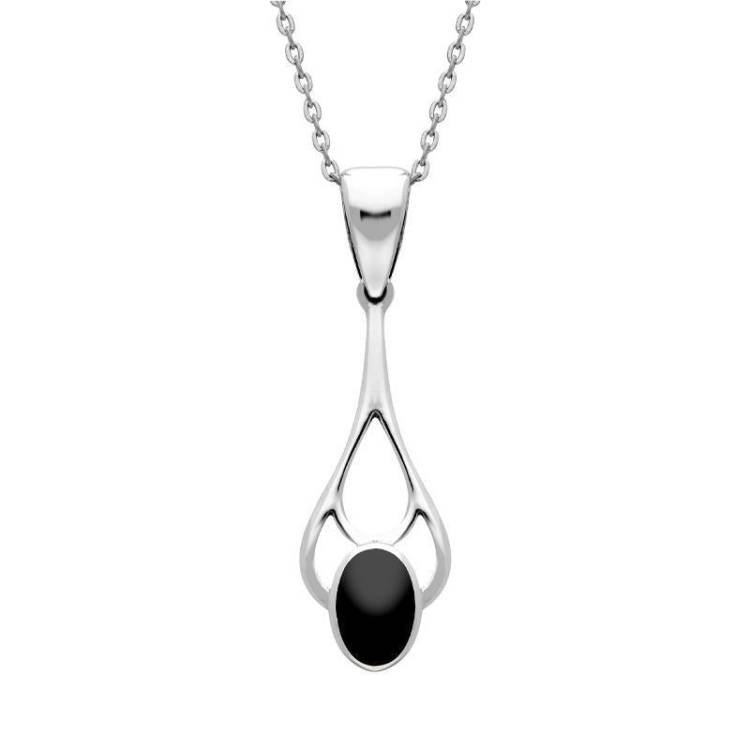 Sterling Silver Whitby Jet Large Oval Spoon Necklace - Silver