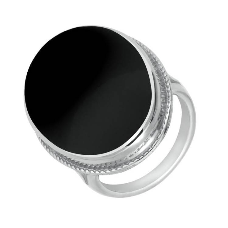 Sterling Silver Whitby Jet Large Oval Stone Statement Ring - Option1 Value Silver