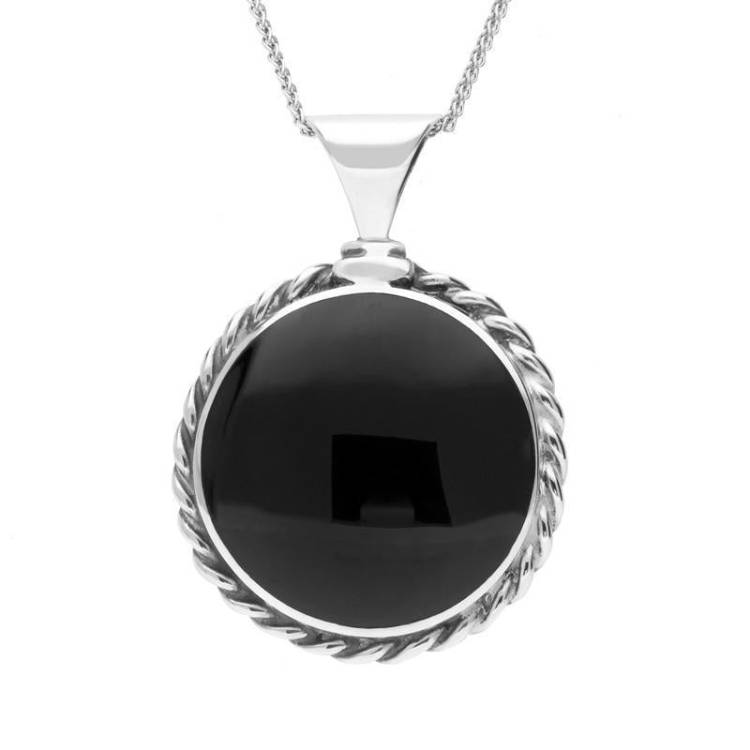 Sterling Silver Whitby Jet Large Rope Edge Necklace - Silver