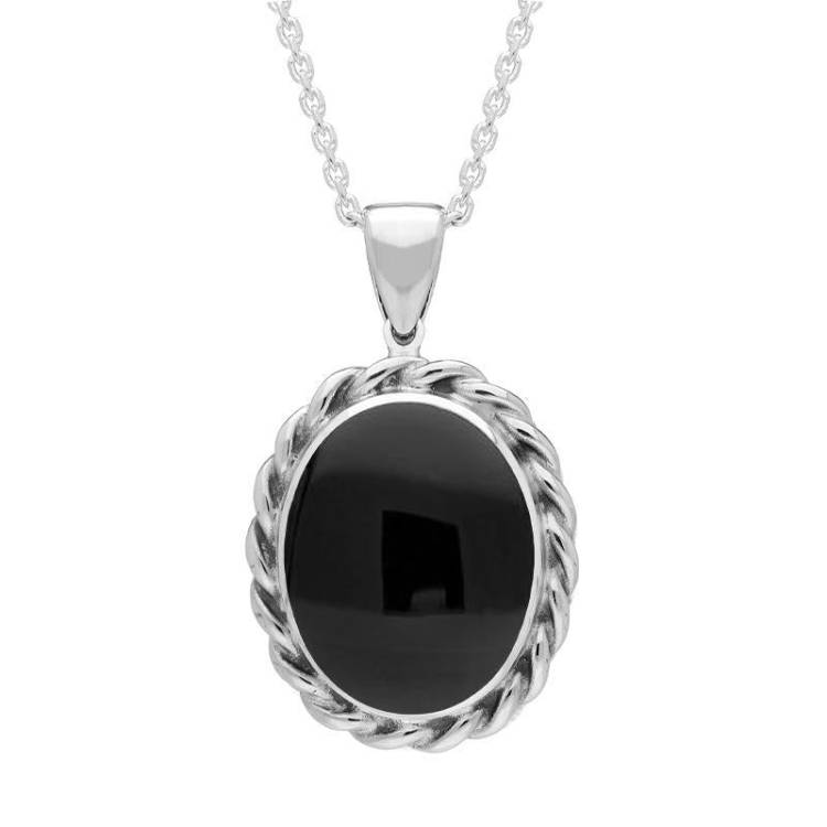 Sterling Silver Whitby Jet Large Rope Oval Necklace - Option1 Value Silver