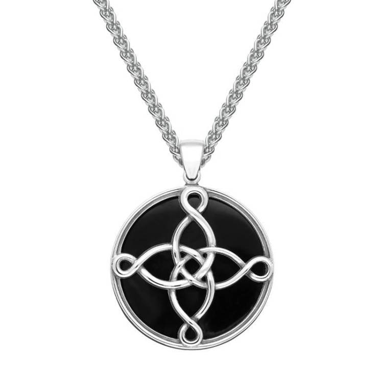 Sterling Silver Whitby Jet Large The Mission Logo Necklace - Silver