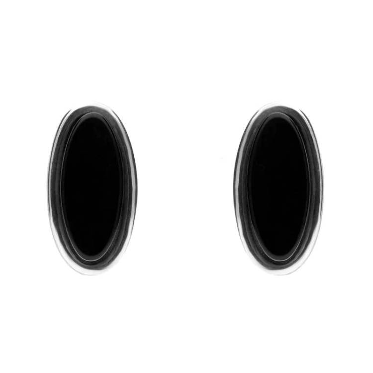Sterling Silver Whitby Jet Long Oval Stud Earrings