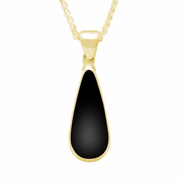 9ct Yellow Gold Whitby Jet Long Pear Necklace - Yellow Gold