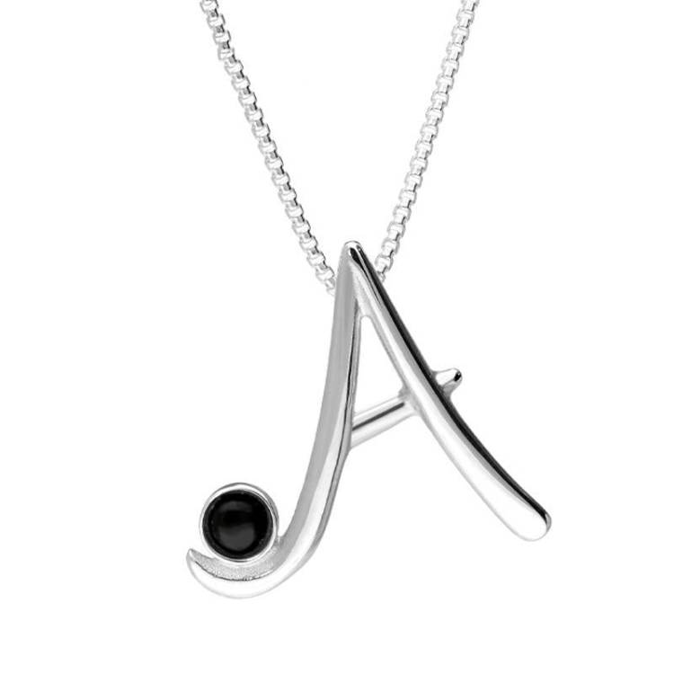 Sterling Silver Whitby Jet Love Letters Initial A Necklace - Option1 Value Silver