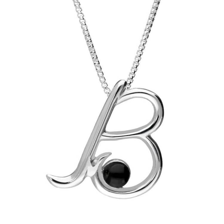 Sterling Silver Whitby Jet Love Letters Initial B Necklace - Option1 Value Silver