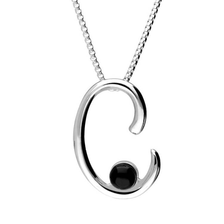 Sterling Silver Whitby Jet Love Letters Initial C Necklace - Option1 Value Silver