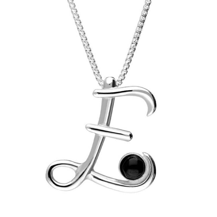 Sterling Silver Whitby Jet Love Letters Initial E Necklace - Option1 Value Silver