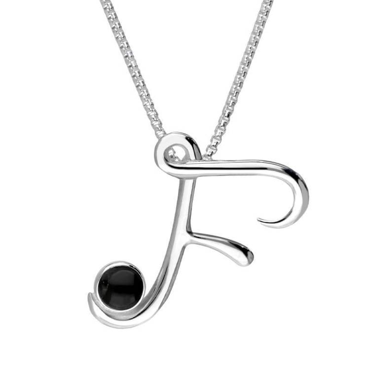 Sterling Silver Whitby Jet Love Letters Initial F Necklace - Option1 Value Silver