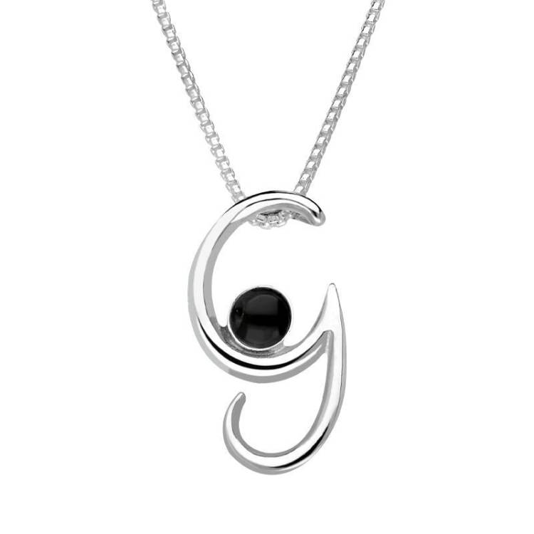 Sterling Silver Whitby Jet Love Letters Initial G Necklace - Option1 Value Silver
