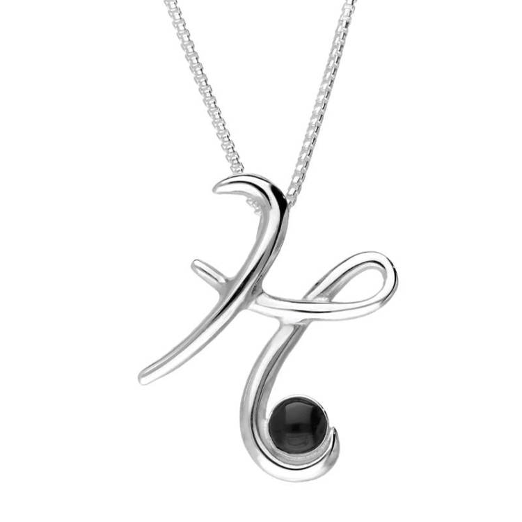 Sterling Silver Whitby Jet Love Letters Initial H Necklace - Option1 Value Silver