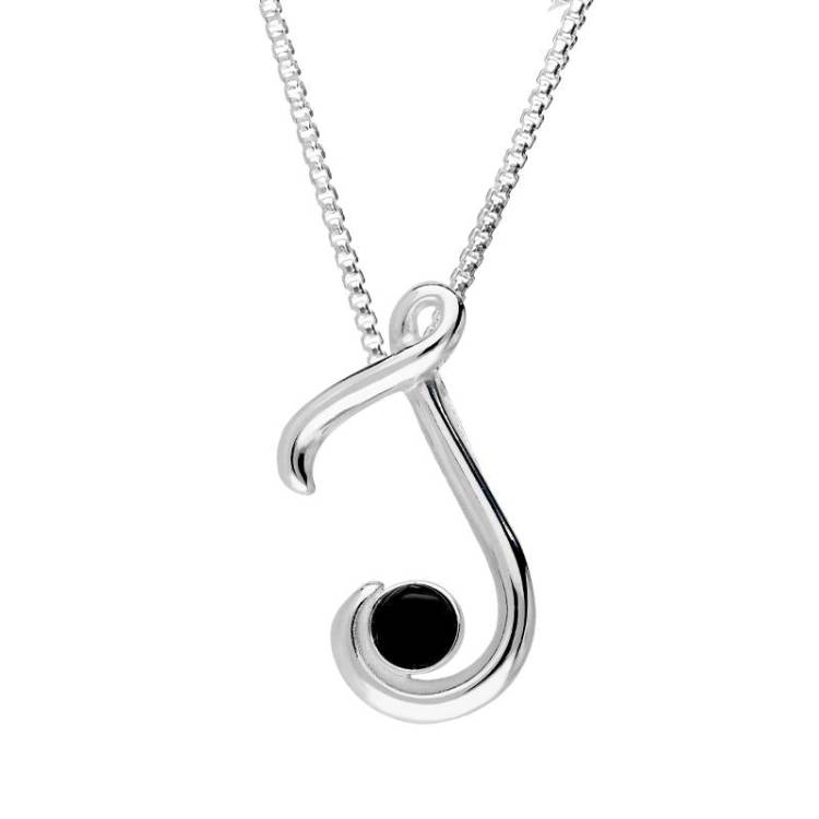 Sterling Silver Whitby Jet Love Letters Initial J Necklace - Option1 Value Silver