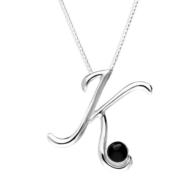 Sterling Silver Whitby Jet Love Letters Initial K Necklace - Option1 Value Silver