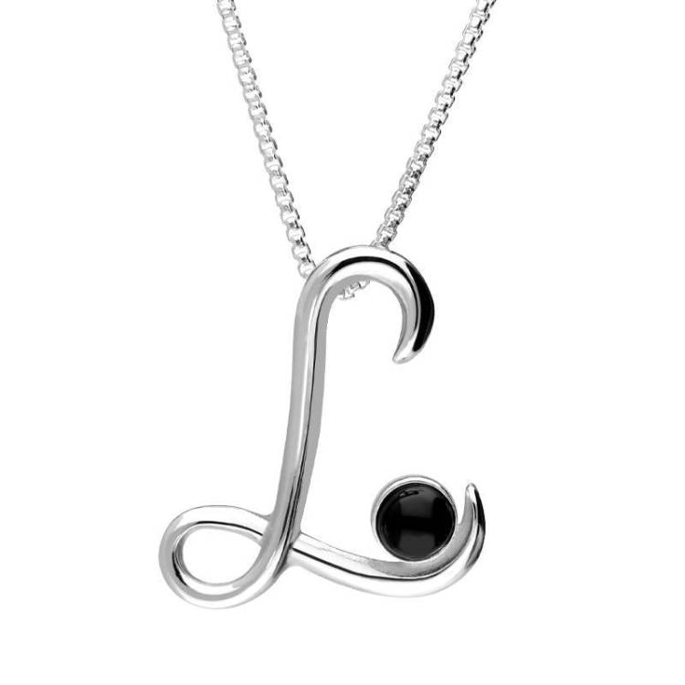 Sterling Silver Whitby Jet Love Letters Initial L Necklace - Option1 Value Silver