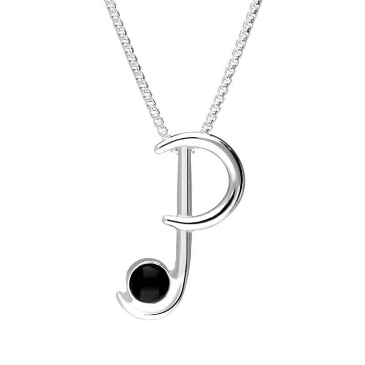 Sterling Silver Whitby Jet Love Letters Initial P Necklace - Option1 Value Silver