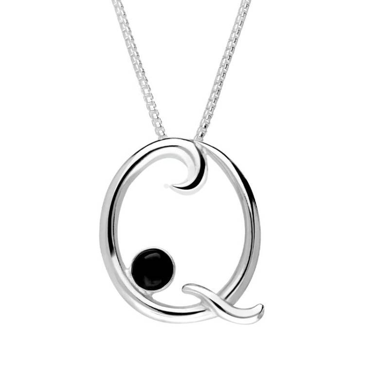 Sterling Silver Whitby Jet Love Letters Initial Q Necklace - Option1 Value Silver