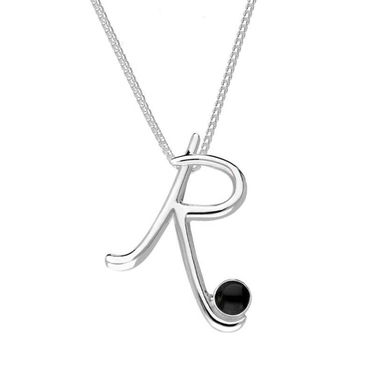 Sterling Silver Whitby Jet Love Letters Initial R Necklace - Option1 Value Silver