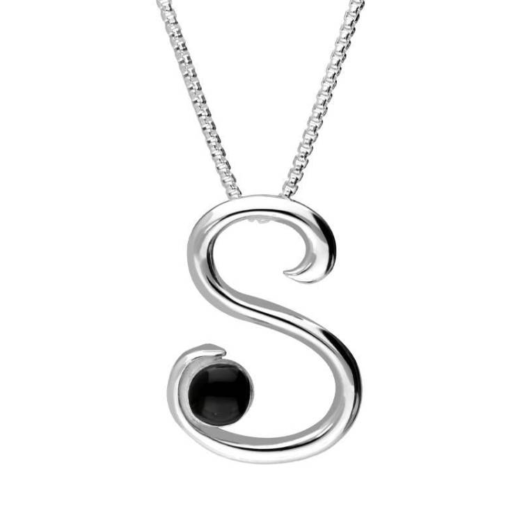 Sterling Silver Whitby Jet Love Letters Initial S Necklace - Option1 Value Silver