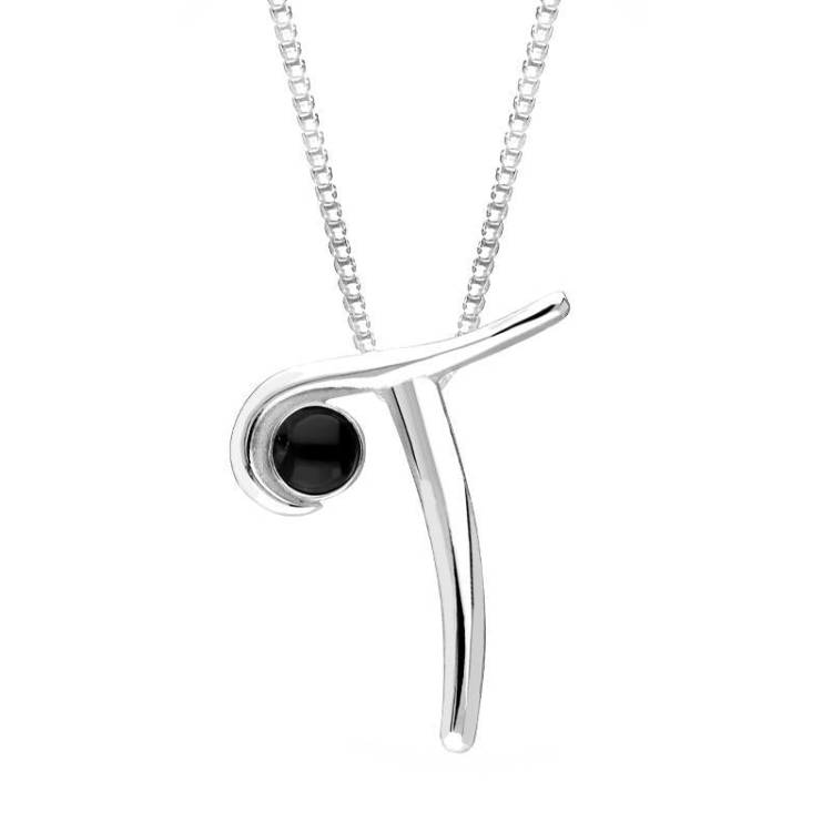 Sterling Silver Whitby Jet Love Letters Initial T Necklace - Option1 Value Silver