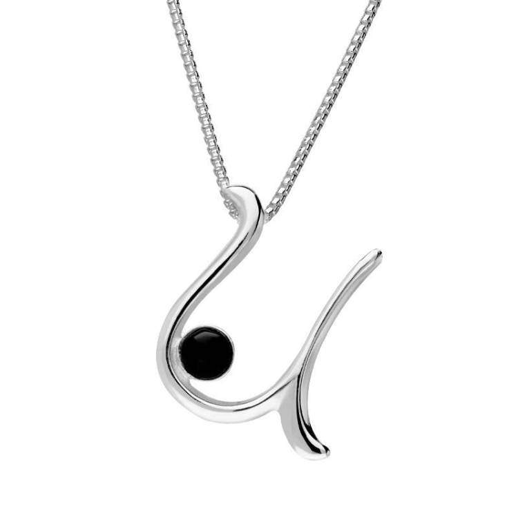 Sterling Silver Whitby Jet Love Letters Initial U Necklace - Option1 Value Silver