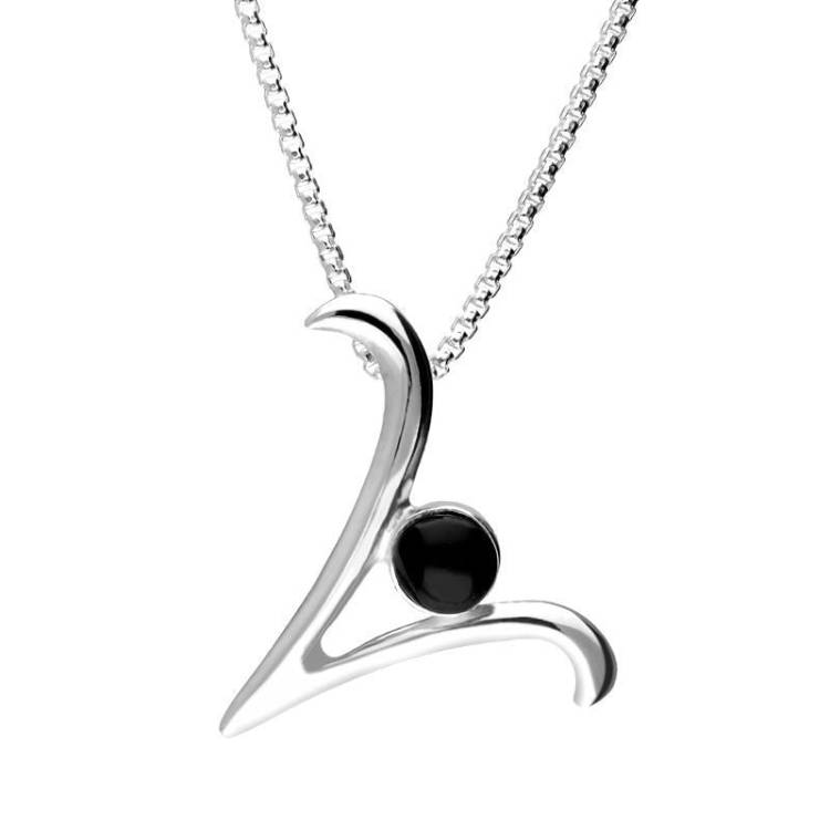 Sterling Silver Whitby Jet Love Letters Initial V Necklace - Option1 Value Silver