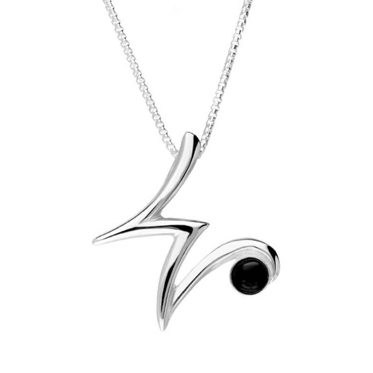 Sterling Silver Whitby Jet Love Letters Initial W Necklace - Option1 Value Silver