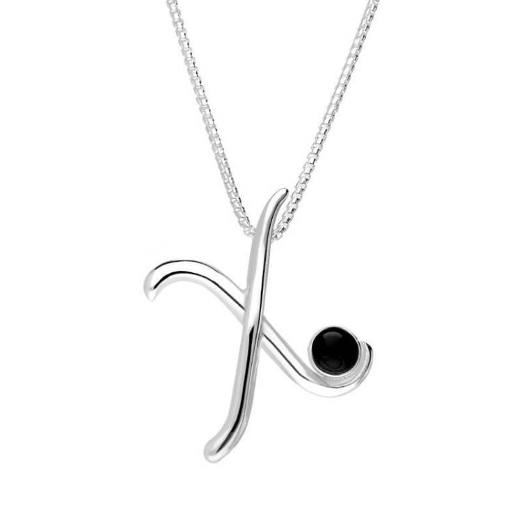 Sterling Silver Whitby Jet Love Letters Initial X Necklace - Option1 Value Silver
