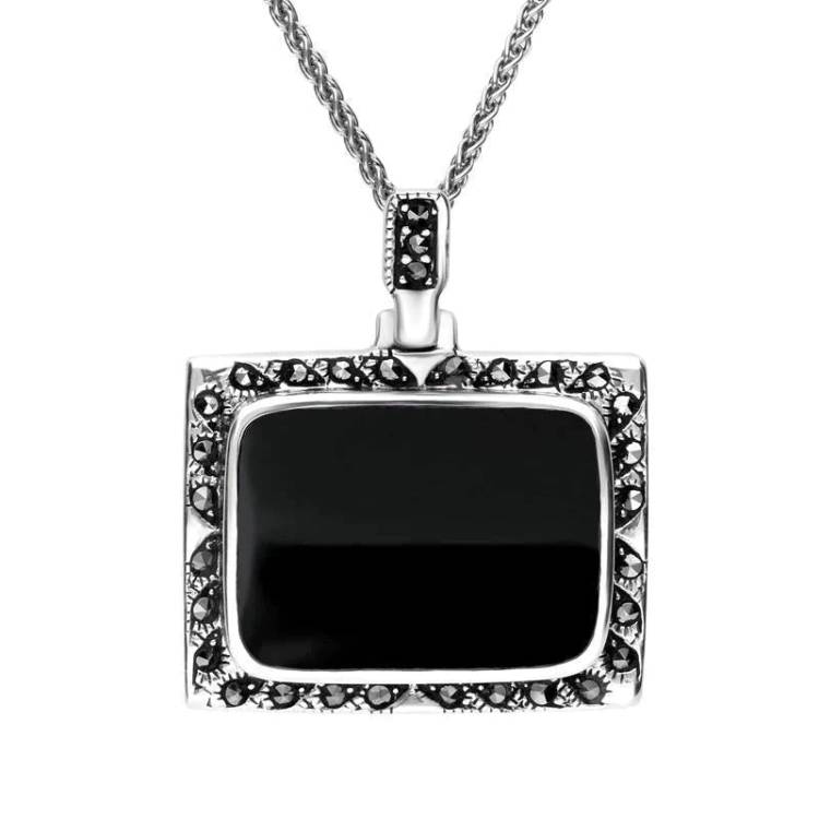 Sterling Silver Whitby Jet Marcasite Large Framed Necklace D - Option1 Value Silver