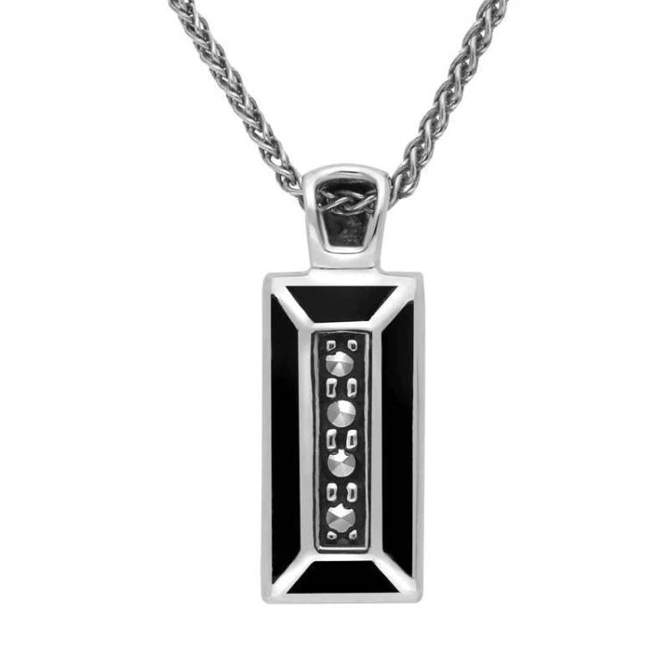 Sterling Silver Whitby Jet Marcasite Oblong Framed Necklace - Silver