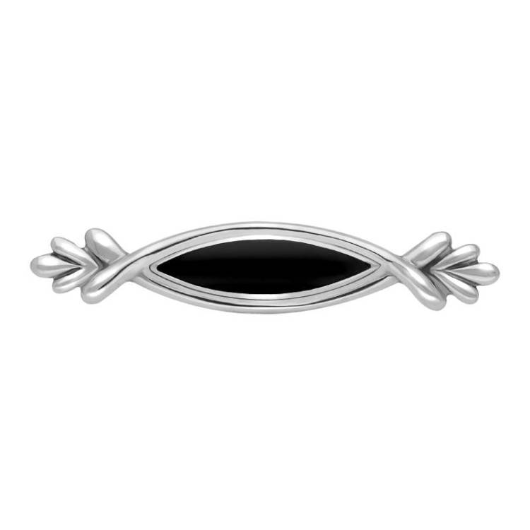 Sterling Silver Whitby Jet Marquise Fleur Brooch - Silver