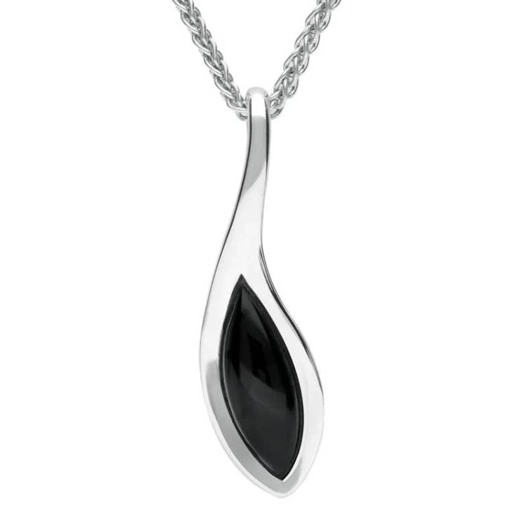 Sterling Silver Whitby Jet Marquise Overlap Necklace - Silver