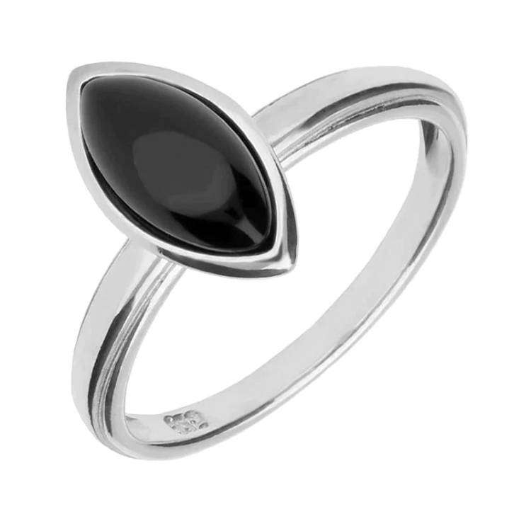 Sterling Silver Whitby Jet Marquise Shaped Ring - Silver