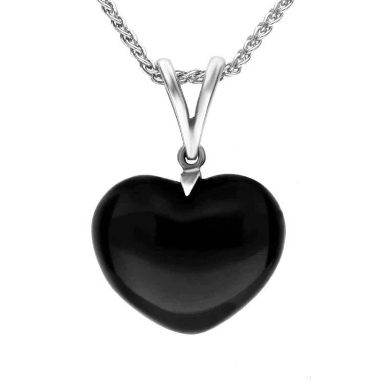Sterling Silver Whitby Jet Medium Heart Split Bail Necklace - Silver