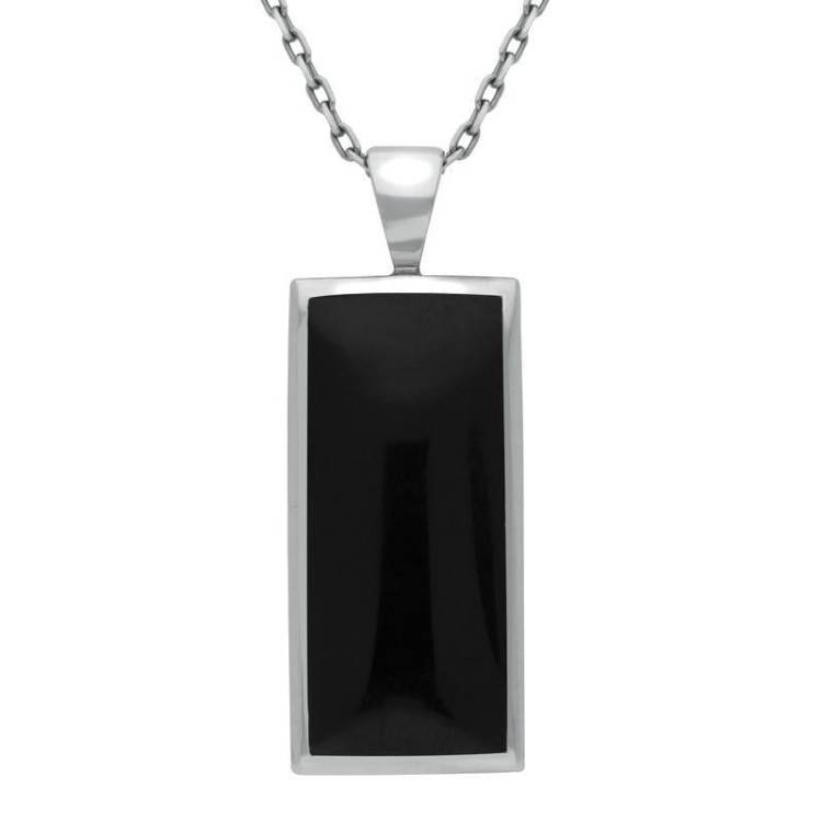 Sterling Silver Whitby Jet Medium Oblong Necklace - Silver
