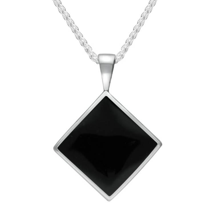 Sterling Silver Whitby Jet Small Rhombus Necklace - Silver