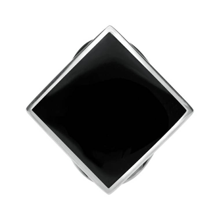 Sterling Silver Whitby Jet Medium Rhombus Ring - Silver